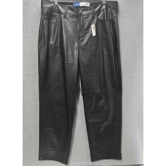NEW Old Navy OG Loose High Rise Faux Leather Pants Size 14P - Picture 1 of 4